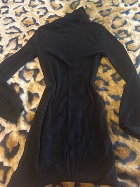 Classic Black Ribbed Long-Sleeve Turtleneck Dress